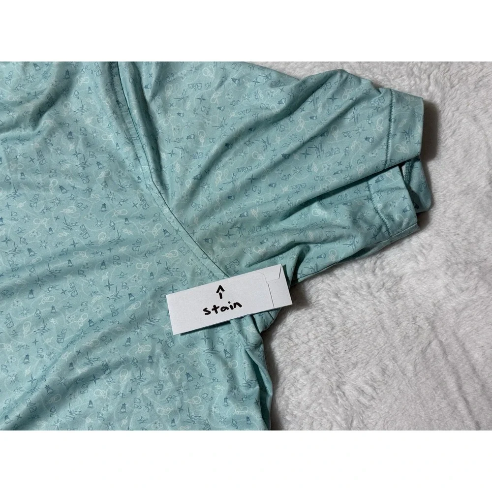 Peter Millar Summer Comfort Mens XL Polo Shirt Turquoise Geometric‎ Print Logo